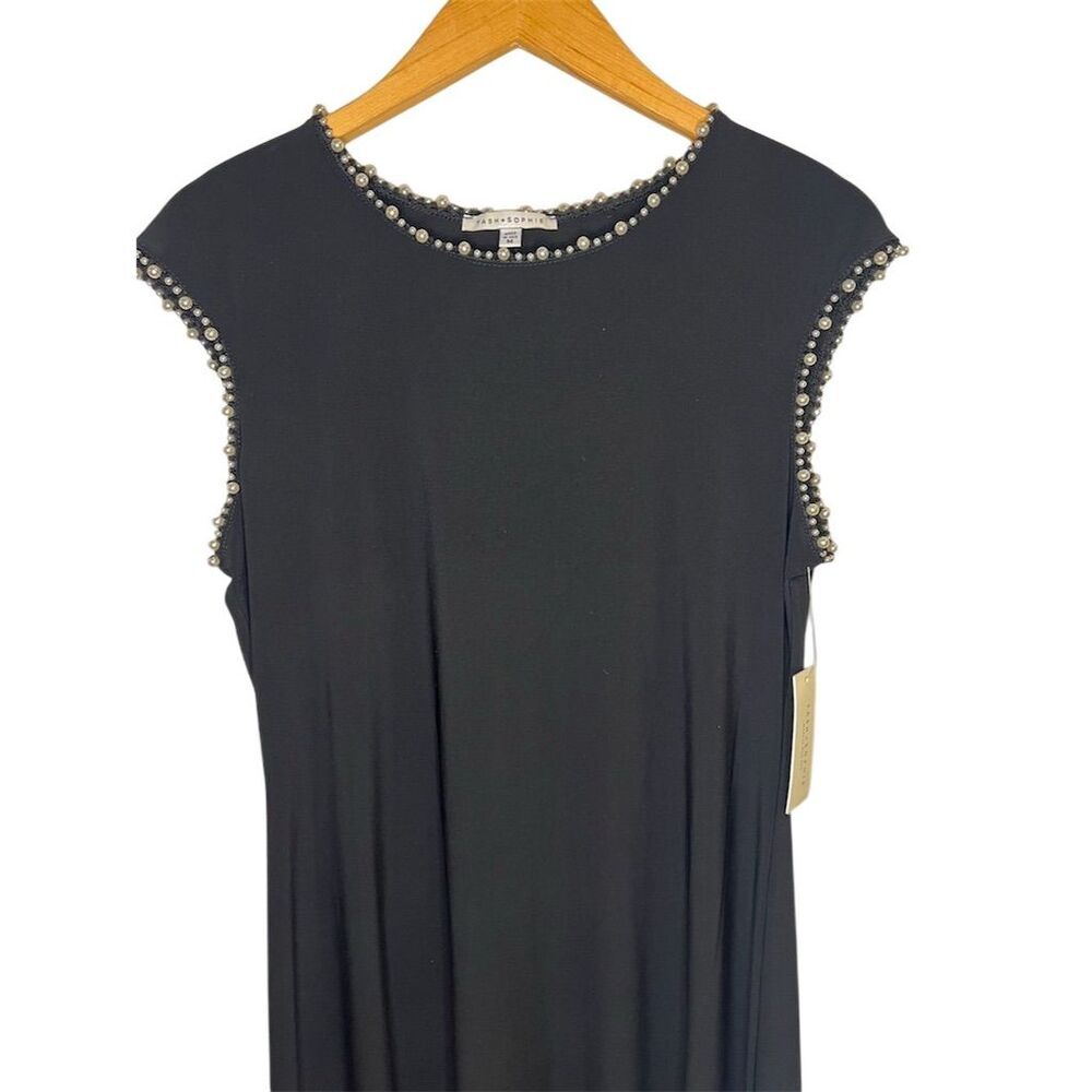 NWT Tash + Sophie Women's Black Pearl Trim Sleeveless Dress Size M - Picture 2 of 10